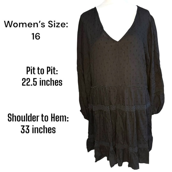 Aveology By Avenue Womens Black Tunic Top Size 16 FlaredSleeve Boho Empire Waist - Picture 6 of 9